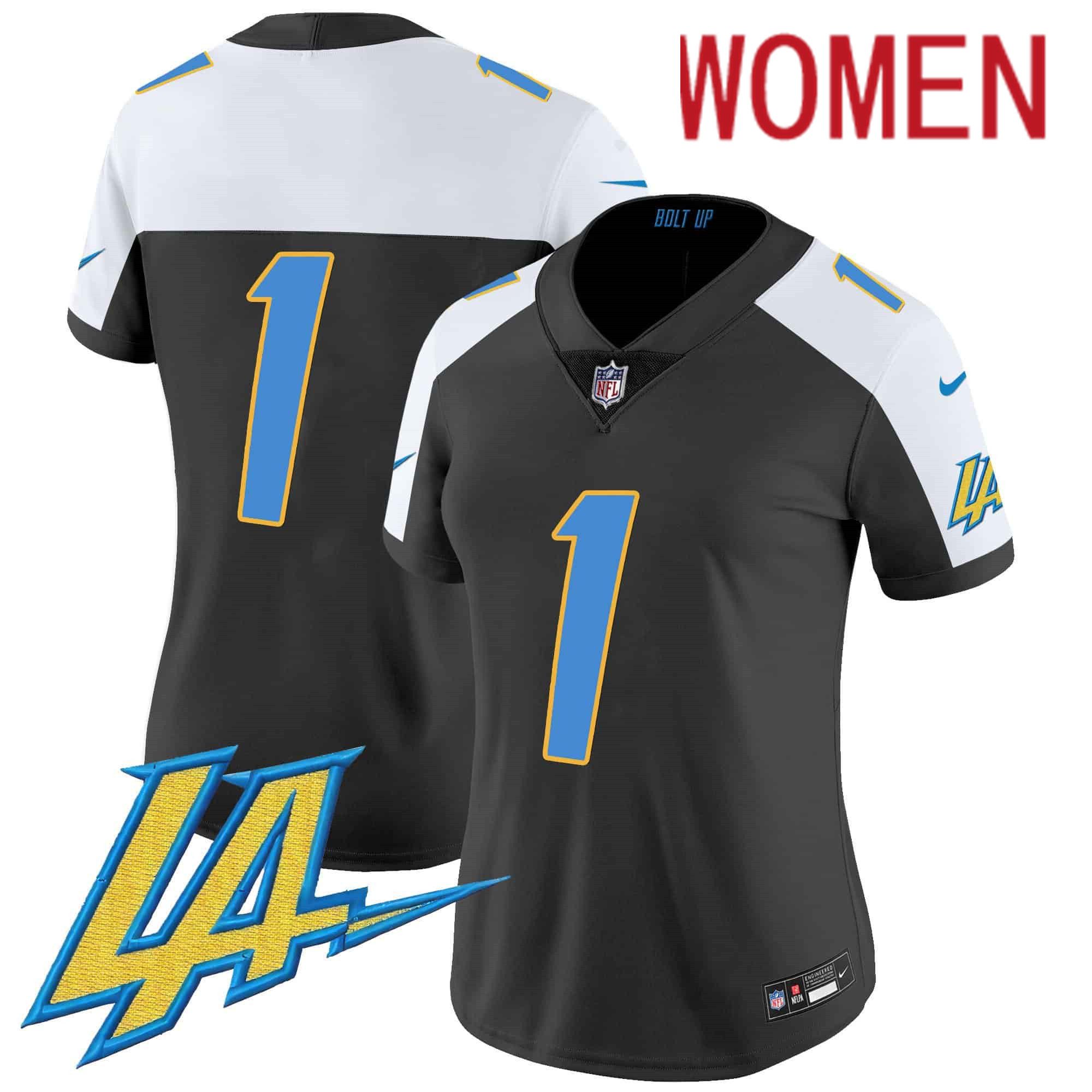 Women Los Angeles Chargers 1 No Name Black 2024 Nike Vapor Limited NFL Jersey